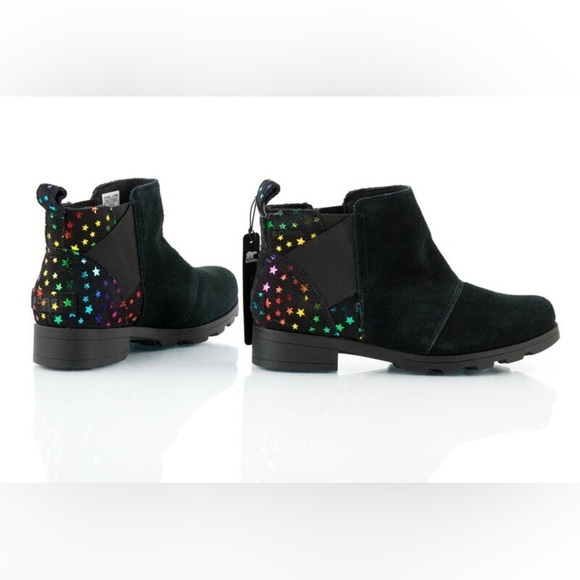 Sorel Other - Sorel Youth Emelie Chelsea Booties Girl's Black Suede Rainbow Stars